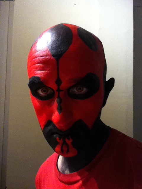 Darth Maul Makeup - Stage 5 Nose line and tear drops on top of head